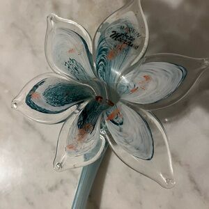 Murano Glass Floral Art - Teal and White